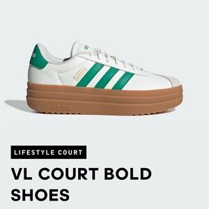 adidas White Leather Platform Sneakers with Green Stripes